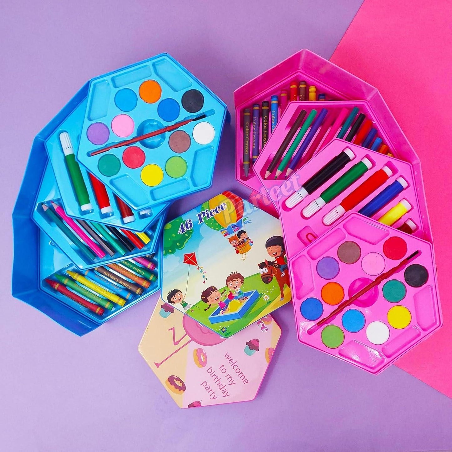 46 Pcs Art Set for Kids – All-in-One Art Kit with Crayons, Colored Pencils, Watercolors, Sketch Pens & More – Ideal for Drawing, Painting, and Gifting