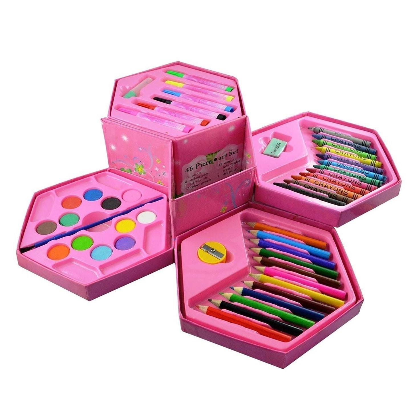46 Pcs Art Set for Kids – All-in-One Art Kit with Crayons, Colored Pencils, Watercolors, Sketch Pens & More – Ideal for Drawing, Painting, and Gifting